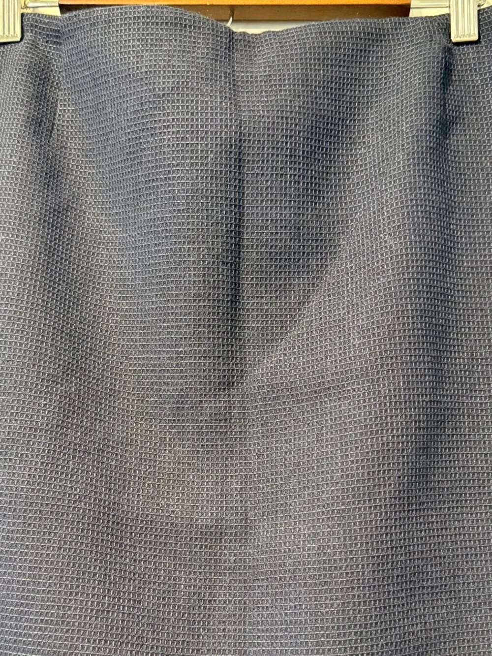 Vintage Giorgio Armani Navy Blue Wool Waffle-Textured Midi Skirt